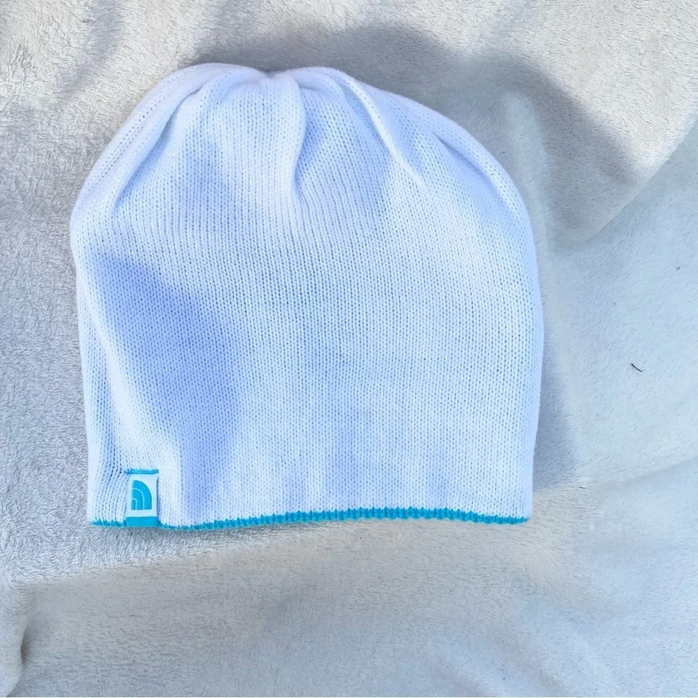 The‎ North Face Reversible Pointelle Knit Beanie Youth M Blue White